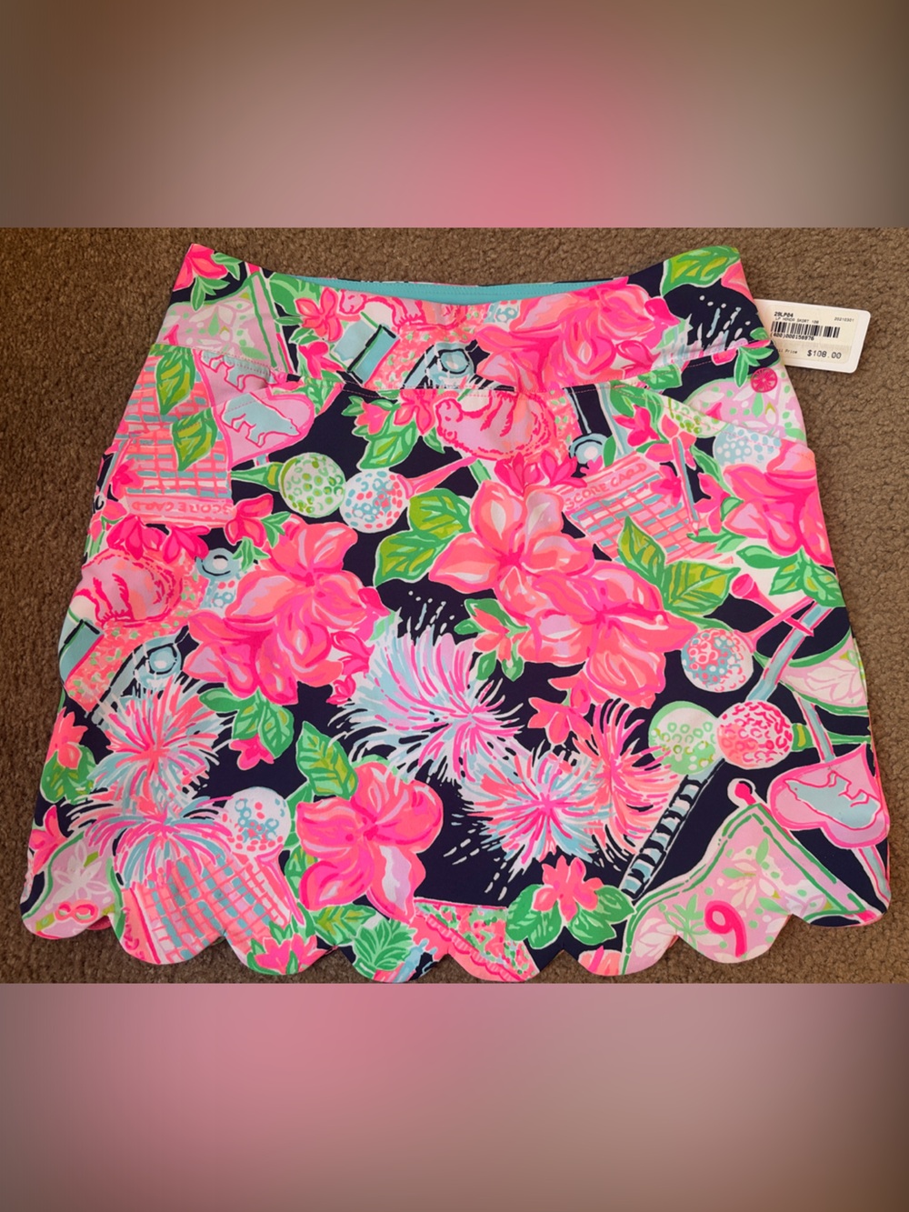 Lilly Pulitzer Navy & Hot Pink Floral Scallop Skirt